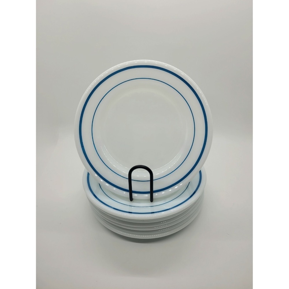 Pyrex Tableware by‎ Corning 7 Piece Blue Band Bread Plates 1950's USA 6.75" dia